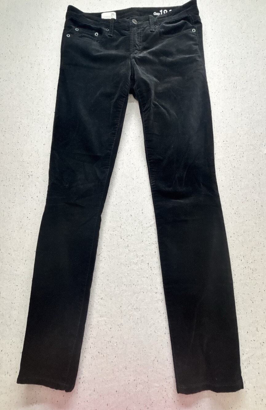 Gap 1969 Always Skinny Pants Womens 26R Black Velvet Velvet-Like Corduroy Solid